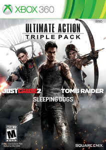 ULTIMATE ACTION TRIPLE PK JUST CAUSE 2/TOMB RAIDER/SLEEPING DOGS (used) - Xbox 360 GAMES